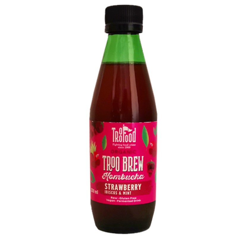 Βιολογική Κομπούχα Φράουλα ιβίσκο και Μέντα COMPUCHA χωρίς Γλουτένη 250ml Troofood