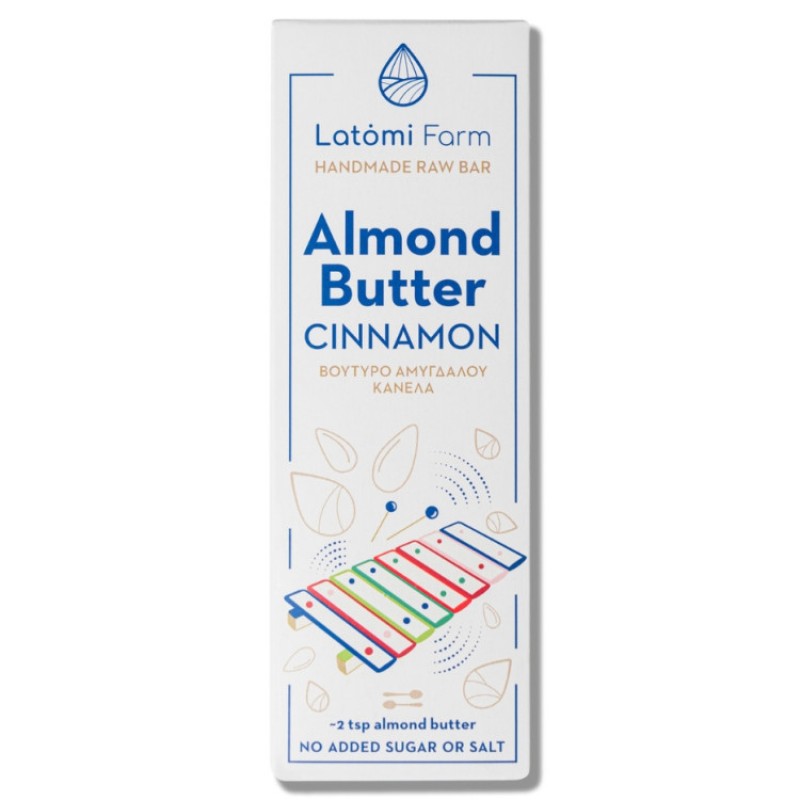 Μπάρα χειροποίητη με βούτυρο Αμυγδάλου κανέλα και εκχύλισμα Βανίλιας χωρίς Γλουτένη και χωρίς αλάτι Vegan 50gr Latomi farm