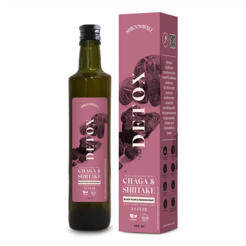 Ελιξίριο Detox μανιταριών CHAGA & SHITAKE με μαύρο Δαμάσκηνο και Φρούτο του πάθους 250ml SHROOMWELL Ελιξίριο Detox μανιταριών CHAGA & SHITAKE με μαύρο Δαμάσκηνο και Φρούτο του πάθους 250ml SHROOMWELL