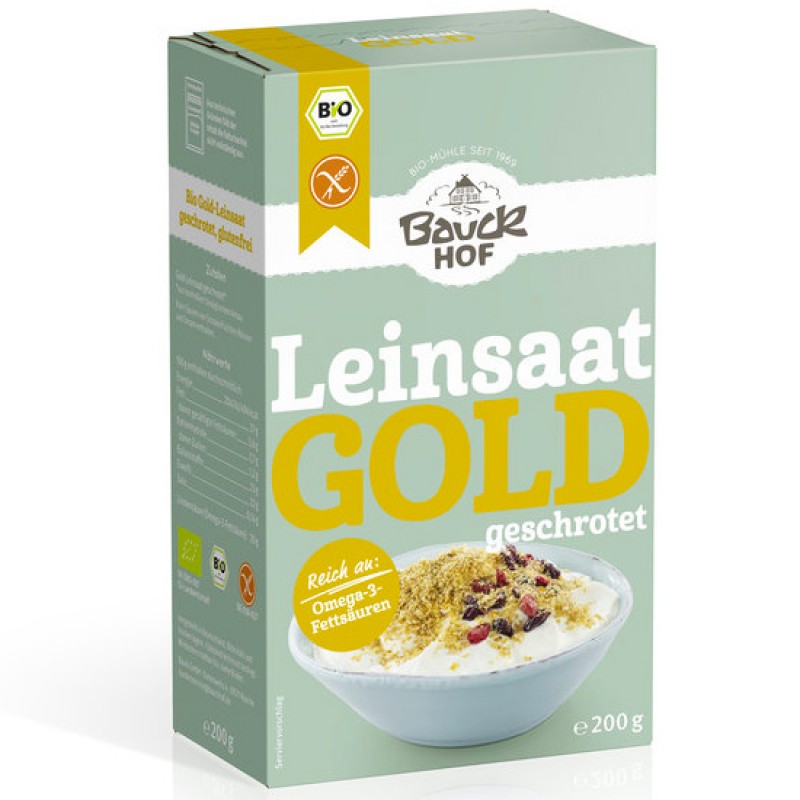 Βιολογικός Λιναρόσπορος χρυσός κοπανιστός πλούσιος σε Ω3 χωρίς Γλουτένη 200gr BAUCK