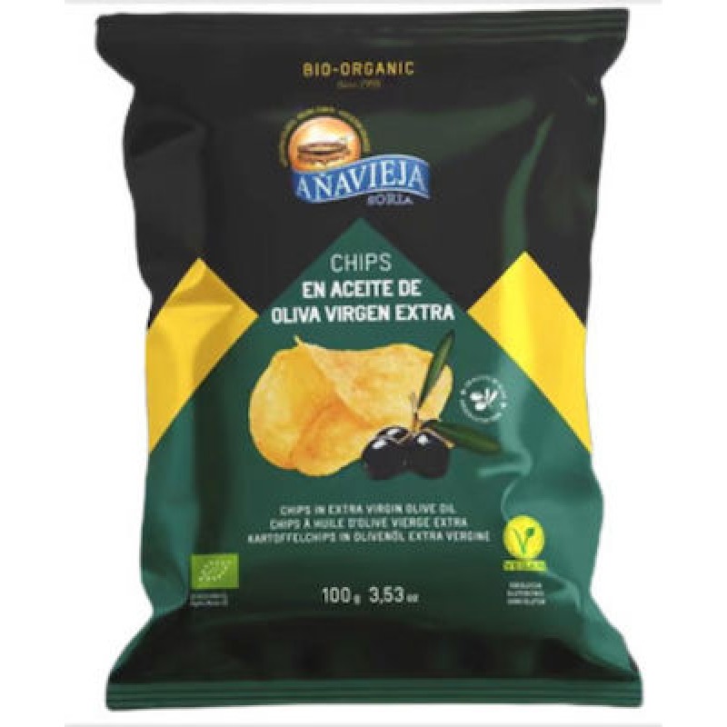 Βιολογικά πατατάκια με έξτρα παρθένο ελαιόλαδο χωρίς Γλουτένη 100gr Anavieja