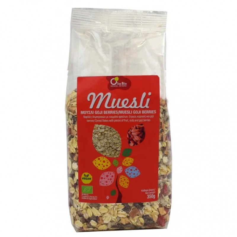 Βιολογικό μούσλι δημητριακών με φρούτα ξηρούς καρπούς και Γκότζι μπέρυ 350gr Ola Bio
