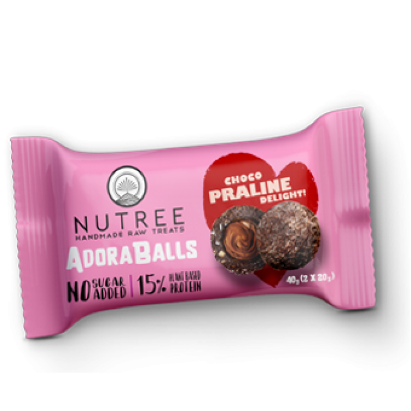 Πρωτεϊνικές μπαλίτσες AdoraΒalls σοκολάτα πραλίνα, χωρίς ζάχαρη  40gr  Nutree