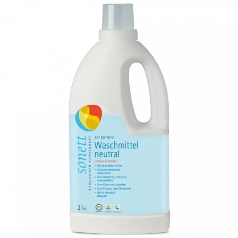 Οικολογικό υγρό πλυντηρίου ρούχων SENSITIVE χωρίς ενζυμα και χωρίς άρωμα 2L Sonett