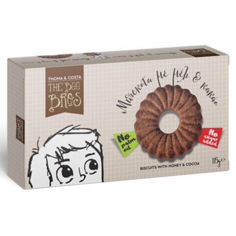 Μπισκότα παιδικά με Μέλι και Κακάο χωρίς ζάχαρη και χωρίς Φοινικέλαιο 115gr The Bee Bros