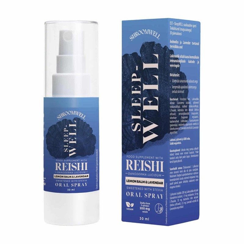 Σπρέι για την αϋπνία Sleep Well με εκχύλισμα Μανιτάρι Γανόδερμα Reishi extract Μελατονίνη Lemon balm & lavender 30ml SHROOMWELL