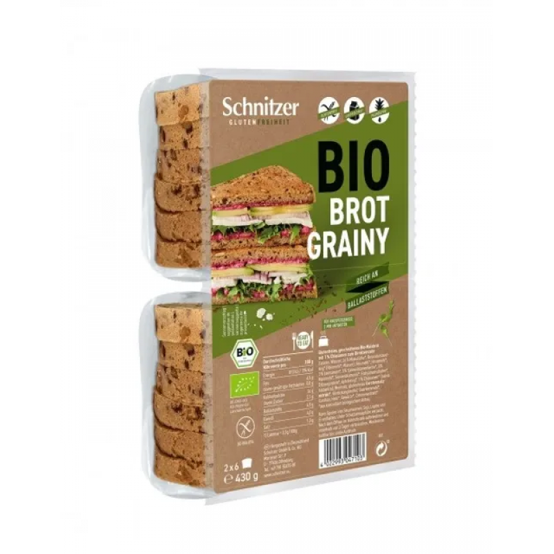 Βιολογικό ψωμί τοστ πολύσπορο χωρίς Γλουτένη 430gr Schnitzer