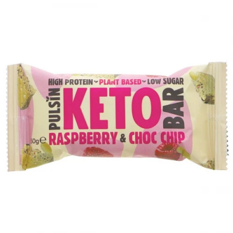 Μπάρα πρωτεΐνης ΚΕΤΟ με Κέικ σοκολάτας φυστίκι και σμέουρο χωρίς Γλουτένη και χωρίς Λακτόζη low carb PULSIN 50gr