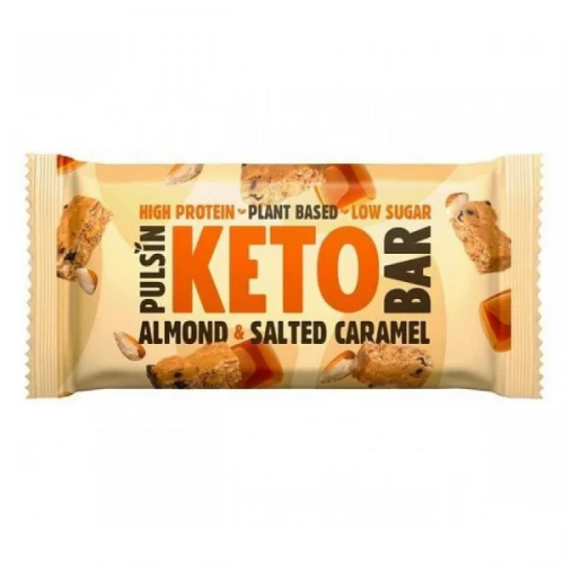 Μπάρα πρωτεΐνης ΚΕΤΟ με Κέικ σοκολάτας αμύγδαλο φυστίκι και αλατισμένη καραμέλα χωρίς Γλουτένη και χωρίς Λακτόζη low carb PULSIN 50gr