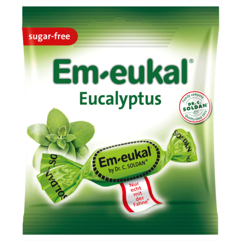 Καραμέλες κρυολογήματος και δροσερής αναπνοής με Ευκάλυπτο & Μενθόλη χωρίς ζάχαρη Eucalyptus 50gr Em-eukal
