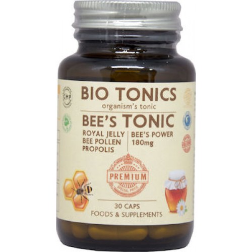 Συμπλήρωμα διατροφής για το ανοσοποιητικό με Γύρη πρόπολη & Βασιλικό πολτό BEE’S TONIC 185mg 30 caps Vegan BIO TONICS