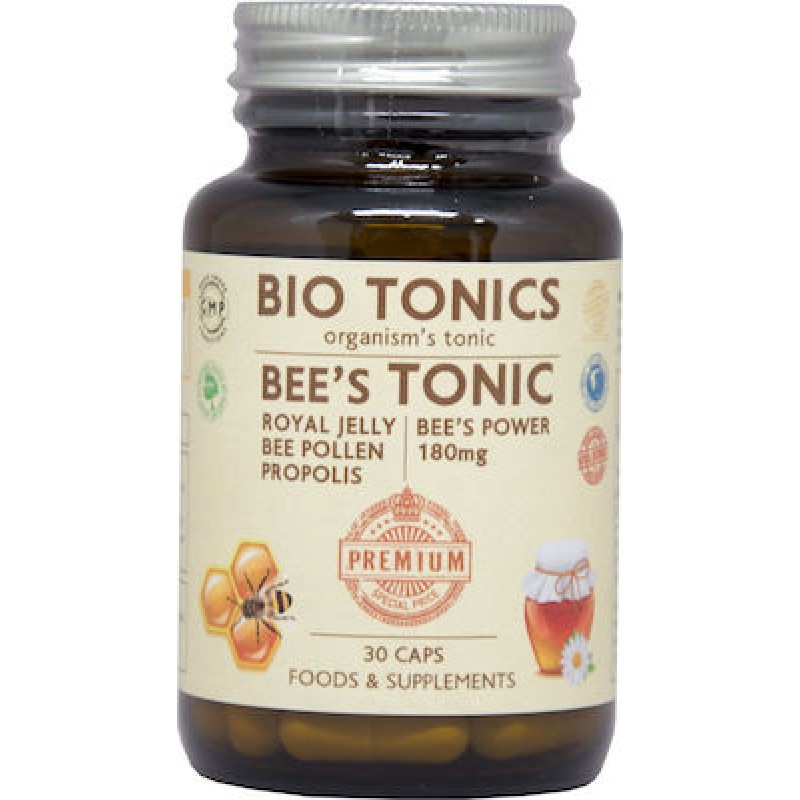 Συμπλήρωμα διατροφής για το ανοσοποιητικό με Γύρη πρόπολη & Βασιλικό πολτό BEE’S TONIC 185mg 30 caps Vegan BIO TONICS