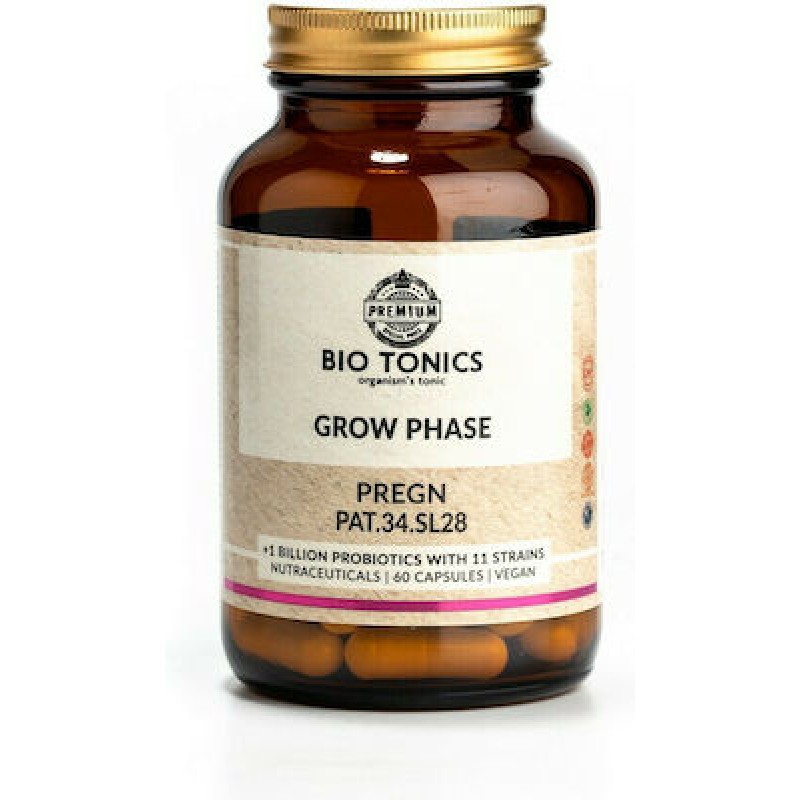 Συμπλήρωμα διατροφής για εγκυμοσύνη GROW PHASE PREGN με προβιοτικά 1300mg 60 caps Vegan BIO TONICS