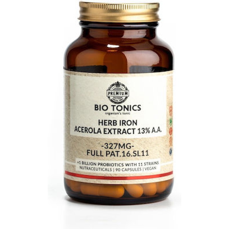 Συμπλήρωμα διατροφής φυτικός Σίδηρος με Acerola HERB IRON ACEROLA EXTRACT 327mg 90 caps Vegan BIO TONICS