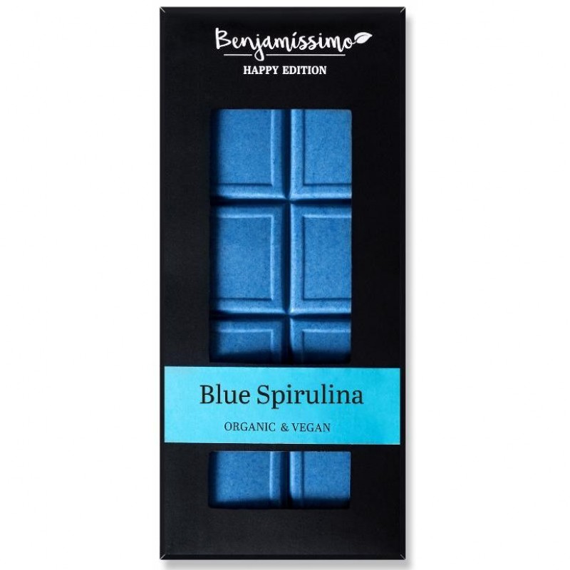 Βιολογική σοκολάτα μπλε σπιρουλίνα blue spirulina χωρίς Γλουτένη 60gr Vegan Benjamissimo