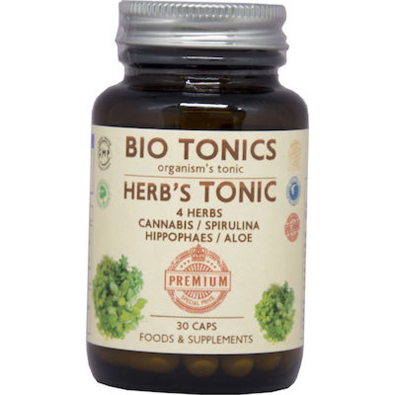 Συμπλήρωμα διατροφής Τόνωση βοτάνων HERB’S TONIC Cannabis Spirulina Hippophaes Aloe 30 caps Vegan BIO TONICS