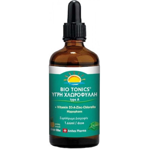 Χλωροφύλλη υγρή Type A με βιταμίνη D3 ψευδάργυρο Χλωρέλλα και Ιπποφαές 1,66ml/dose 100ml BIO TONICS