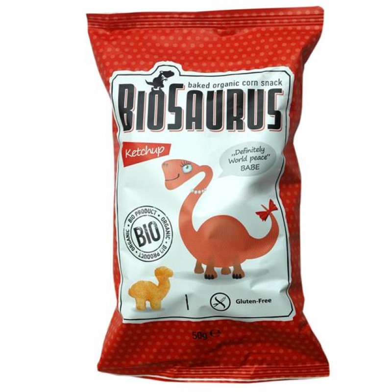Βιολογικά Γαριδάκια δεινόσαυρος με Κέτσαπ χωρίς Γλουτένη Biosaurus 50gr