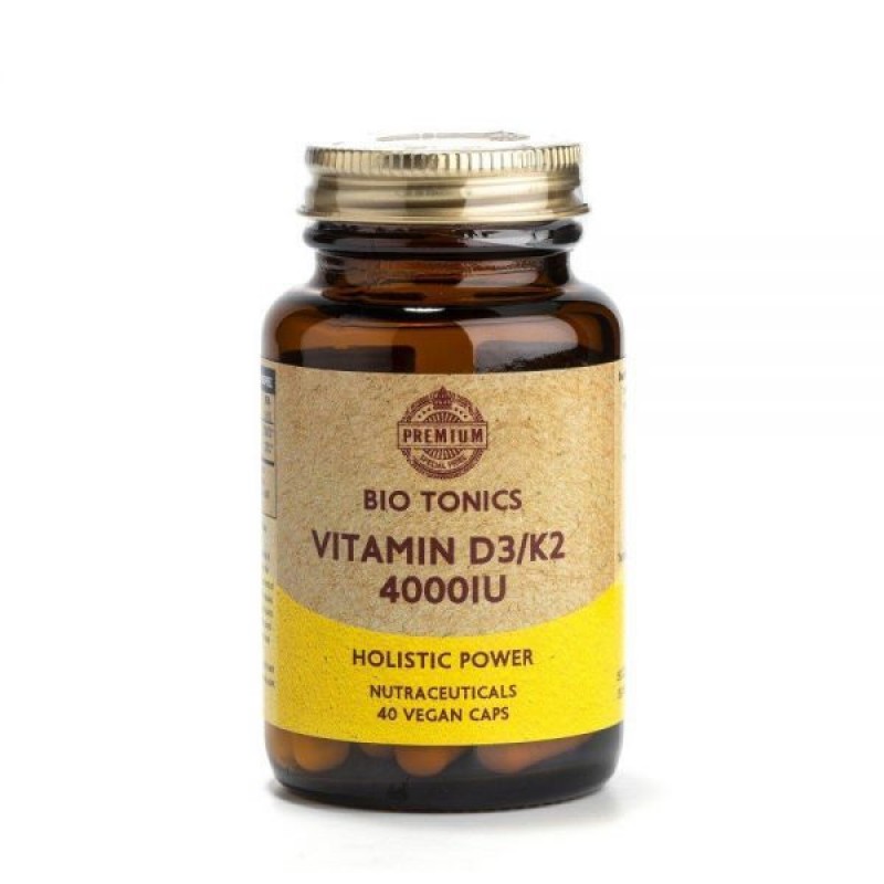 Vitamin D3/K2 4000IU Απορρόφηση Ασβεστίου, αποτροπή αθηροσκλήρωσης & εγκεφαλικού 40 Vegan caps BIO TONICS