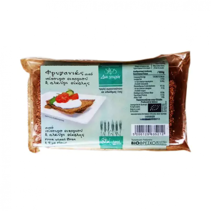 Βιολογικές φρυγανιές από Πίτουρο Σιταριού & αλεύρι σίκαλης “Δια χειρός” 100gr