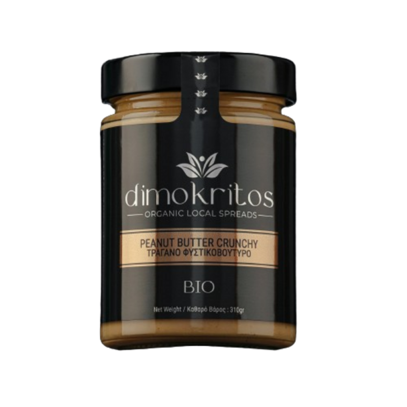 Βιολογικό φυστικοβούτυρο τραγανό Ελληνικό χωρίς Γλουτένη 310gr Dimokritos