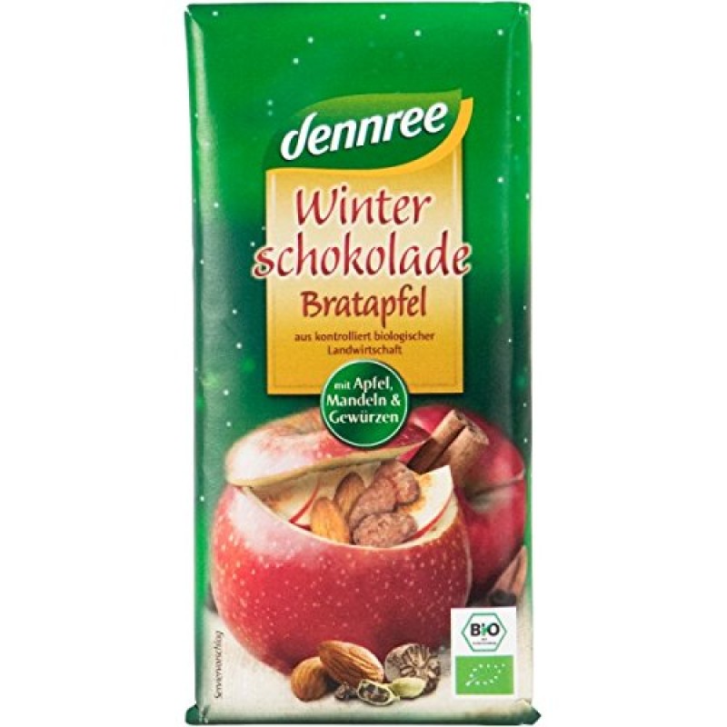 Βιολογική Σοκολάτα του χειμώνα με ψητά μήλα και αμύγδαλα "Dennree" 100gr
