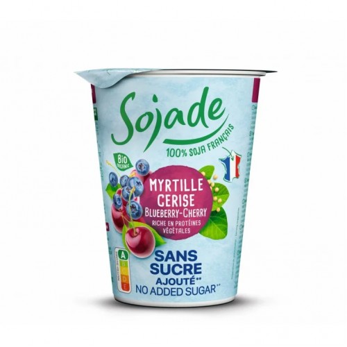 Βιολογικό επιδόρπιο Σόγιας Blueberry Cherry Μύρτιλλο Κεράσι χωρίς ζάχαρη 400gr Sojade