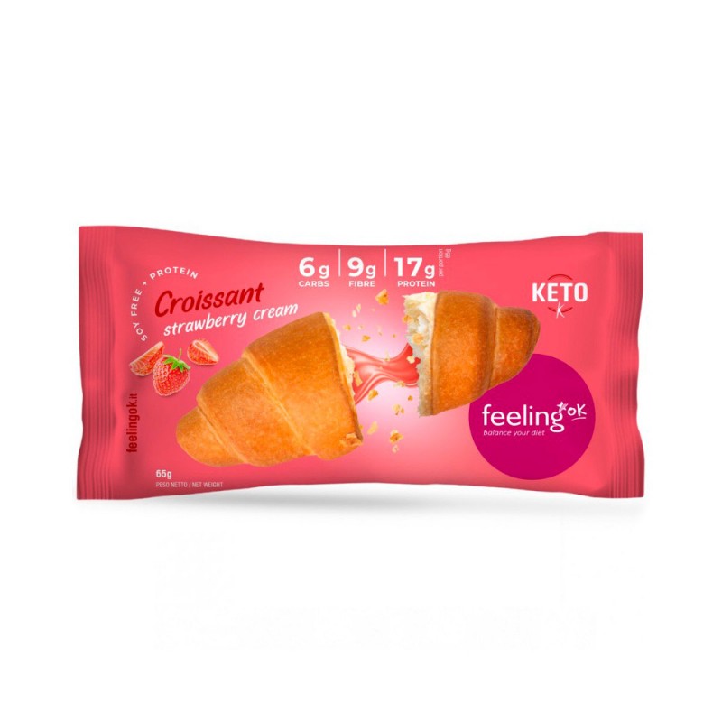 Πρωτεϊνικό  Κρουασάν με γέμιση κρέμα Φράουλα Keto Feelingok 65gr