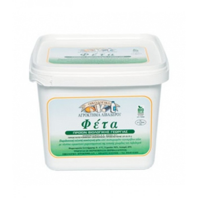 Βιολογικό τυρί Φέτα Π.Ο.Π με άλμη σε τάπερ 400gr Αγρόκτημα Λιβαδερού