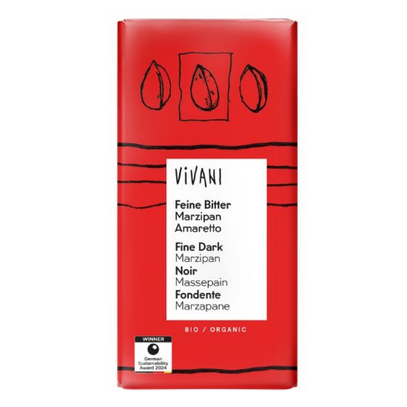 Βιολογική σοκολάτα μαύρη με γέμιση Marzipan & Amaretto 100gr Vivani