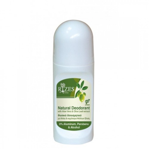 Φυσικό αποσμητικό υγρό Deodorant Natural με Αλόη Βέρα & εκχύλισμα από φύλλα ελιάς χωρίς αλουμίνιο και αλκοόλ 50ml RIZES 