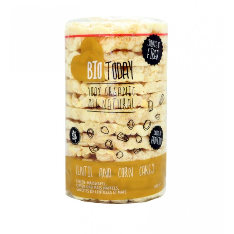 Βιολογικές γκοφρέτες κόκκινης φακής υψηλής πρωτεΐνης & φυτικών ινών Vegan χωρίς γλουτένη 100gr Bio Today 