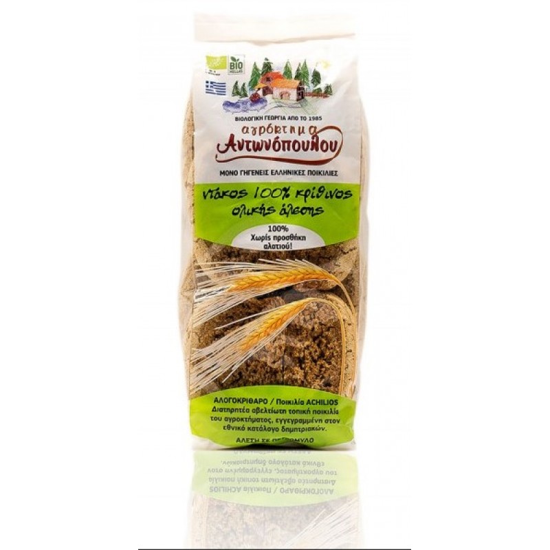 Βιολογικός Ντάκος κρίθινος ολικής άλεσης 400 gr Αγρόκτημα Αντωνόπουλου 