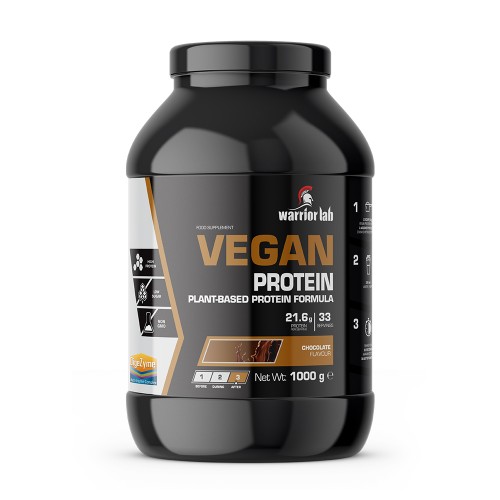 Φυτική πρωτεΐνη Vegan plant based protein formula με ένζυμα μέταλλα και βιταμίνες CHOCOLATE 1000gr Warrior lab