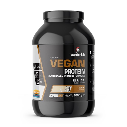 Φυτική πρωτεΐνη Vegan plant based protein formula με ένζυμα μέταλλα και βιταμίνες VANILLA 1000gr Warrior lab