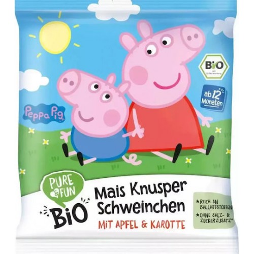 Βιολογικό παιδικό σνακ καλαμποκιού με μήλο & καρότο PEPA χωρίς ζάχαρη φοινικελαιο & γλουτενη 30gr PURE & FAN 