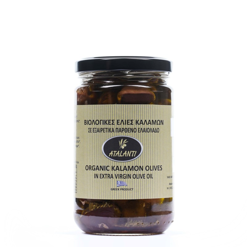 Βιολογικές Ελιές Καλαμών σε Βιολογικό έξτρα παρθένο ελαιόλαδο 290gr Atalanti 