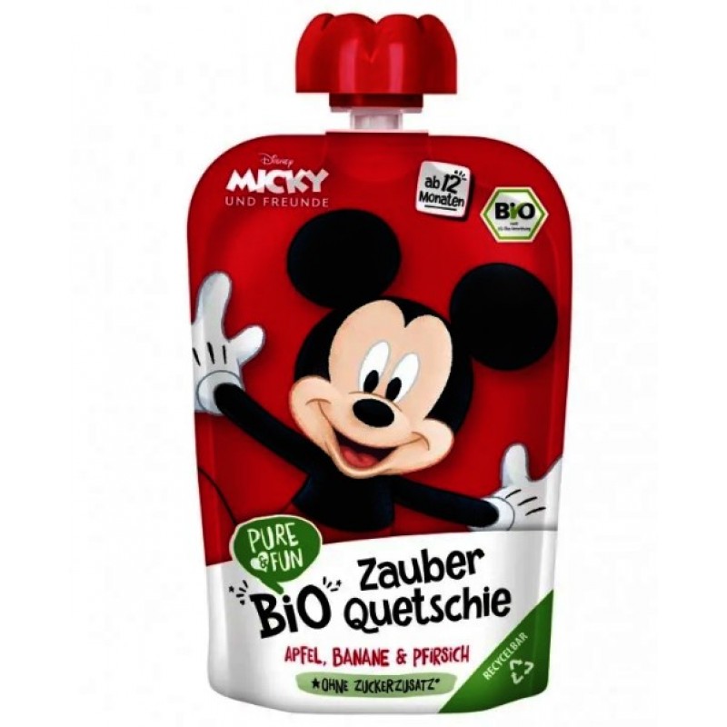 Βιολογικός πουρές φρούτων παιδικός  (Μήλο-μπανάνα-ροδάκινο) από 12 μηνών 100gr Disney Micky